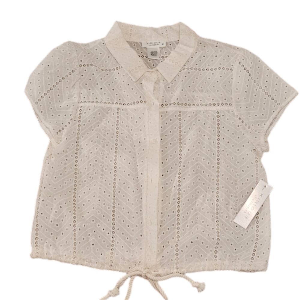 Kirious Eyelet Blouse with Drawstring Bottom, Size Large, NWT